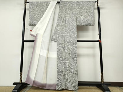 平和屋着物●上質なお召　天目織　正倉院更紗文様　反端付き　正絹　逸品　CABH2760ut