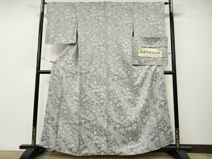 平和屋着物●上質なお召　天目織　正倉院更紗文様　反端付き　正絹　逸品　CABH2760ut