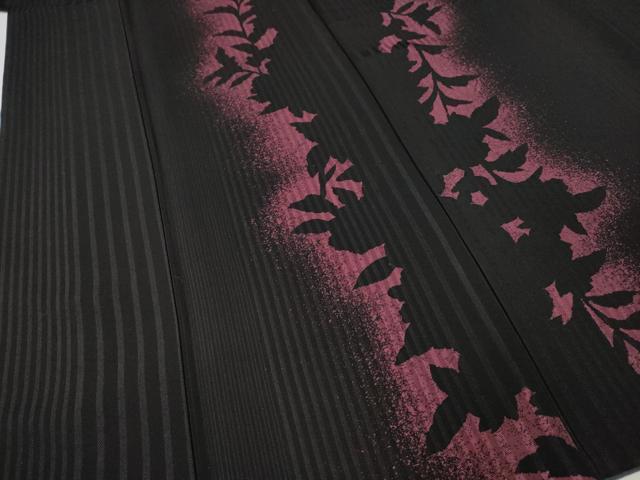 平和屋着物●訪問着　草花シルエット　黒地　正絹　逸品　CABH2762ut