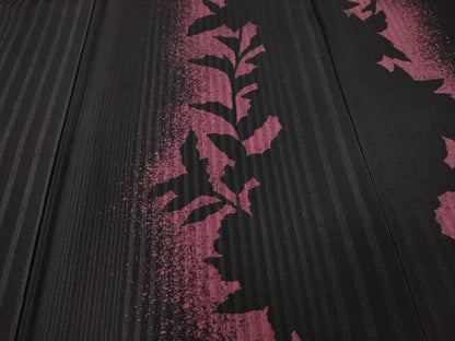 平和屋着物●訪問着　草花シルエット　黒地　正絹　逸品　CABH2762ut