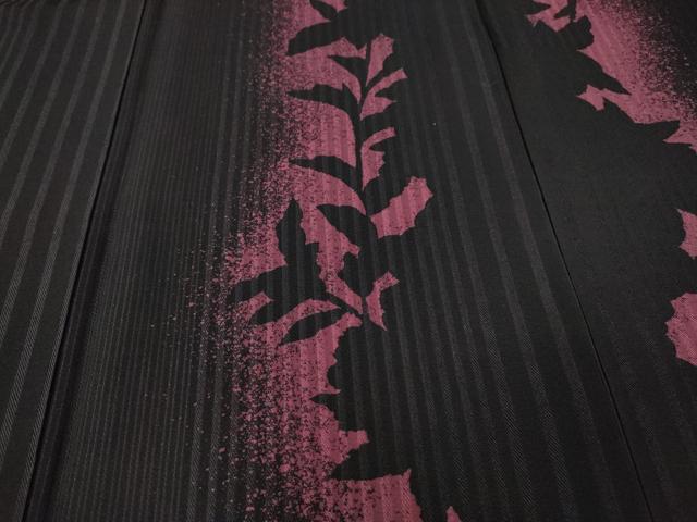 平和屋着物●訪問着　草花シルエット　黒地　正絹　逸品　CABH2762ut