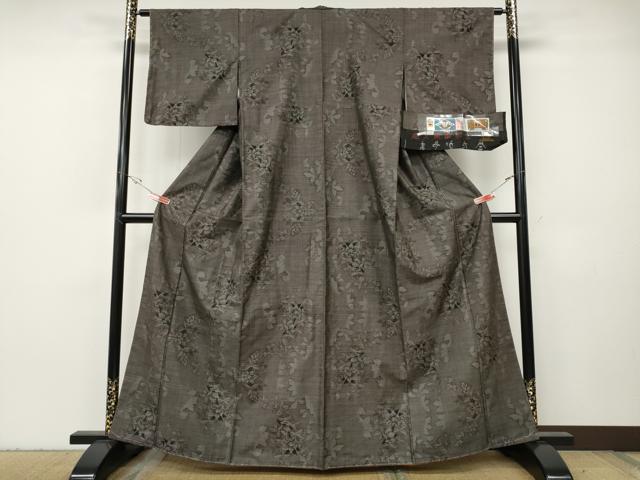 平和屋着物●本場大島紬　9マルキ　泥染め　枝葉文　高山好和作　証紙付き　正絹　逸品　CABH2763ut