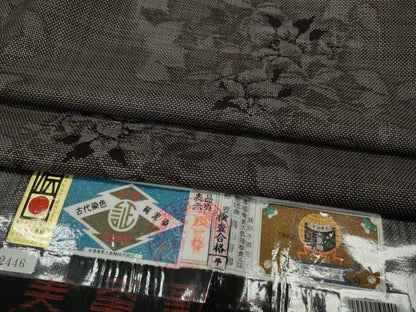 平和屋着物●本場大島紬　9マルキ　泥染め　枝葉文　高山好和作　証紙付き　正絹　逸品　CABH2763ut