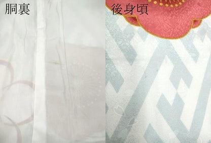 平和屋着物●小振袖　二尺袖　紗綾形舞梅文　洗える着物　未使用　CABH2768ut