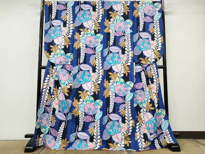 平和屋着物●小振袖　二尺袖　草花間道　洗える着物　未使用　CABH2775ut