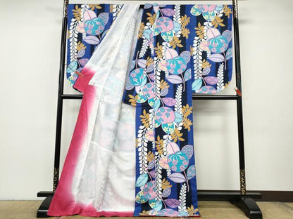 平和屋着物●小振袖　二尺袖　草花間道　洗える着物　未使用　CABH2775ut