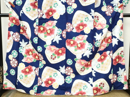 平和屋着物●小振袖　二尺袖　貝合せ花文　洗える着物　未使用　CABH2777ut