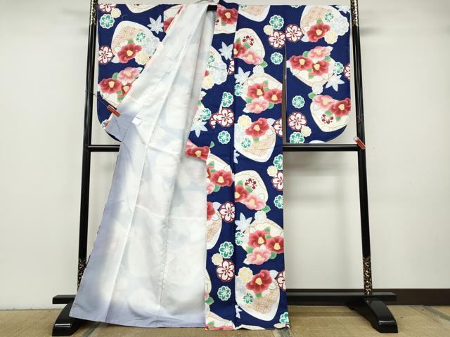 平和屋着物●小振袖　二尺袖　貝合せ花文　洗える着物　未使用　CABH2777ut