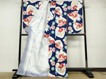 平和屋着物●小振袖　二尺袖　貝合せ花文　洗える着物　未使用　CABH2779ut