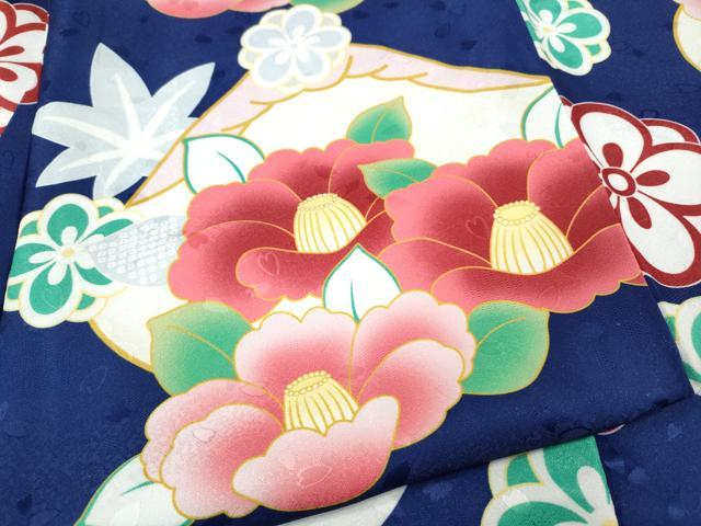 平和屋着物●小振袖　二尺袖　貝合せ花文　洗える着物　未使用　CABH2778ut