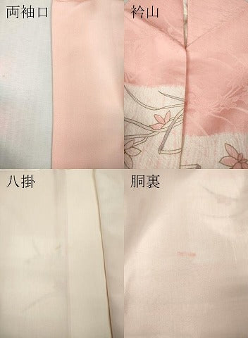 平和屋着物●上質な小紋　杢目絞り　格子草花文　金彩　正絹　逸品　CABH2792ut