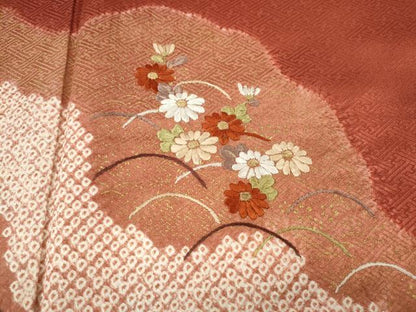 平和屋着物●訪問着　絞り　刺繍　道長芝草花文　金彩　正絹　逸品　CABH2793ut