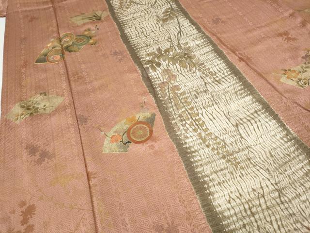 平和屋着物●訪問着　駒刺繍　絞り　地紙草花文　金彩　正絹　逸品　CABH2794ut