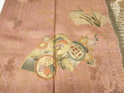 平和屋着物●訪問着　駒刺繍　絞り　地紙草花文　金彩　正絹　逸品　CABH2794ut