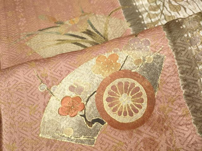 平和屋着物●訪問着　駒刺繍　絞り　地紙草花文　金彩　正絹　逸品　CABH2794ut