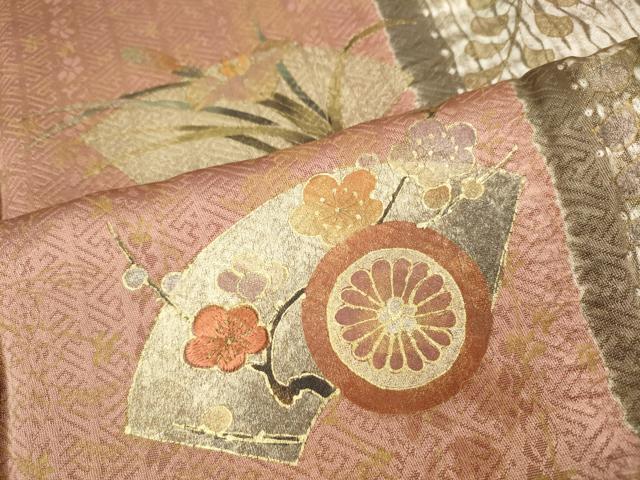平和屋着物●訪問着　駒刺繍　絞り　地紙草花文　金彩　正絹　逸品　CABH2794ut