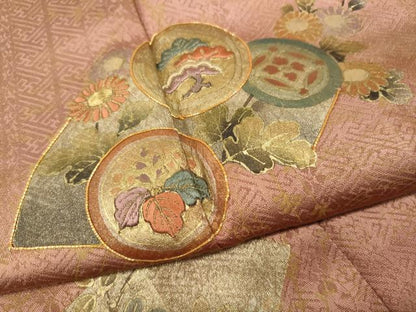 平和屋着物●訪問着　駒刺繍　絞り　地紙草花文　金彩　正絹　逸品　CABH2794ut