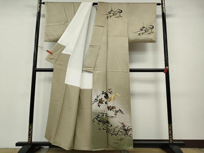 平和屋着物●訪問着　地紙立波枝花文　暈し染め　金銀彩　正絹　逸品　CABH2795ut