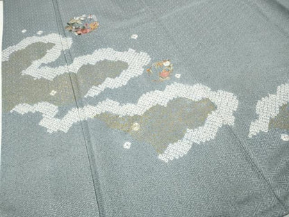 平和屋着物●訪問着　絞り　刺繍　雲重ね花丸文　金彩　正絹　逸品　CABH2796ut