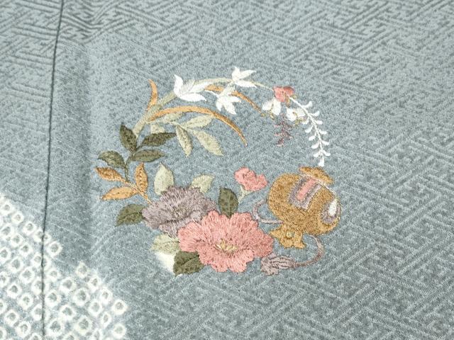 平和屋着物●訪問着　絞り　刺繍　雲重ね花丸文　金彩　正絹　逸品　CABH2796ut