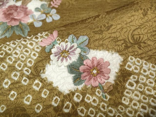 平和屋着物●訪問着　絞り　刺繍　流水花文　金糸　正絹　逸品　CABH2797ut
