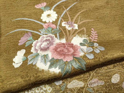 平和屋着物●訪問着　絞り　刺繍　流水花文　金糸　正絹　逸品　CABH2797ut