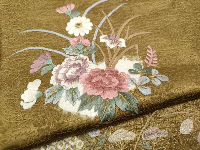 平和屋着物●訪問着　絞り　刺繍　流水花文　金糸　正絹　逸品　CABH2797ut