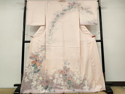平和屋着物●訪問着　駒刺繍　枝花文　暈し染め　ロング丈　正絹　逸品　CABH2798ut