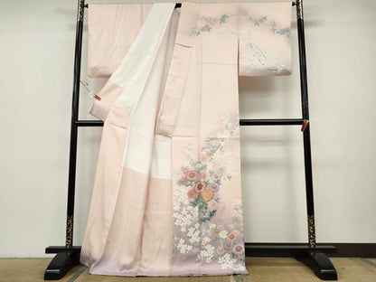 平和屋着物●訪問着　駒刺繍　枝花文　暈し染め　ロング丈　正絹　逸品　CABH2798ut