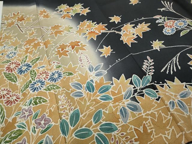 平和屋着物●訪問着　作家物　ろうけつ染め　草花文　暈し染め　鬼しぼ縮緬　正絹　逸品　CABH2800ut