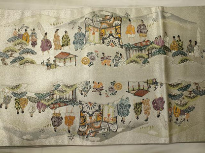 平和屋着物◎六通柄袋帯　唐織　葵祭之図　九百織錦　銀糸　正絹　逸品　CABH2802oy