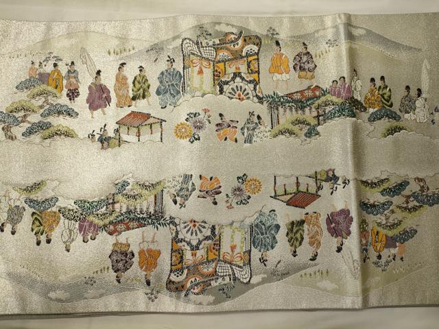 平和屋着物◎六通柄袋帯　唐織　葵祭之図　九百織錦　銀糸　正絹　逸品　CABH2802oy