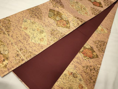 平和屋着物◎六通柄袋帯　地紙花唐草文　金糸　正絹　逸品　CABH2804oy