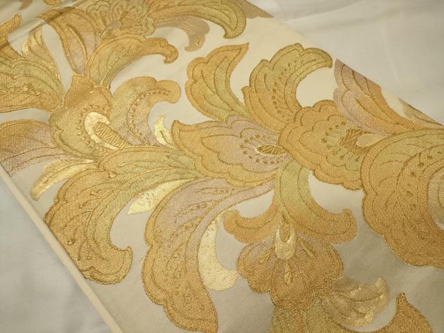 平和屋着物◎六通柄袋帯　更紗花文　金糸　正絹　逸品　CABH2808oy