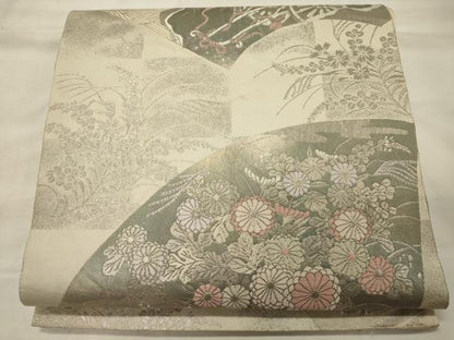 平和屋着物◎六通柄袋帯　扇面御所解紋　プラチナ箔　手織二重箔　正絹　逸品　CABH2811oy