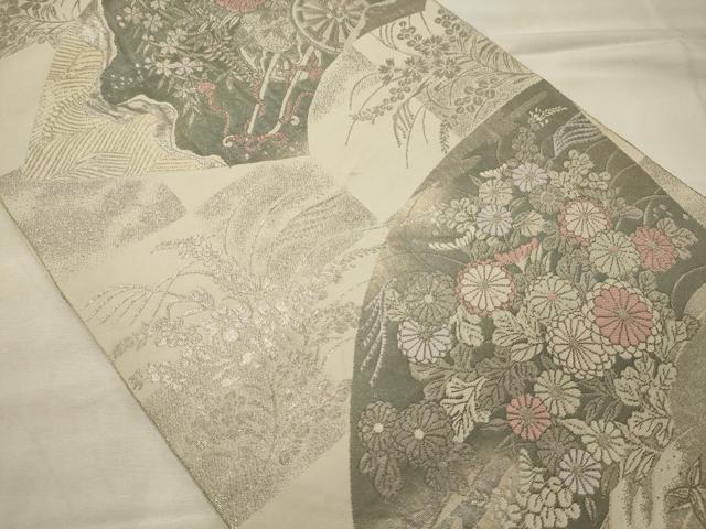 平和屋着物◎六通柄袋帯　扇面御所解紋　プラチナ箔　手織二重箔　正絹　逸品　CABH2811oy