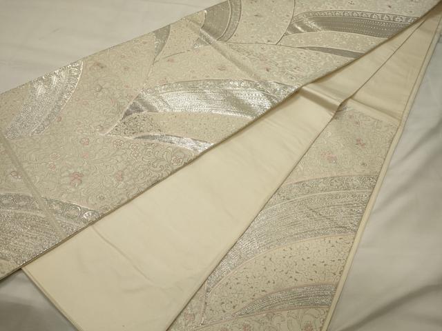 平和屋着物◎六通柄袋帯 九百更紗二重箔 花唐草文 銀糸 正絹 逸品 CABH2815oy