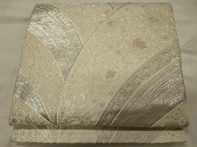 平和屋着物◎六通柄袋帯 九百更紗二重箔 花唐草文 銀糸 正絹 逸品 CABH2815oy