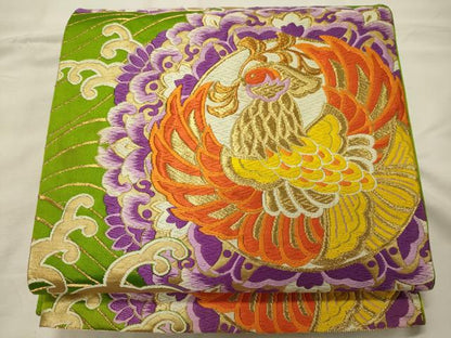 平和屋着物◎六通柄袋帯 唐織 立波鳳凰丸文 金銀糸 正絹 逸品 CABH2822oy