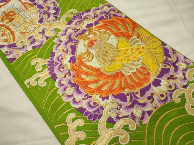 平和屋着物◎六通柄袋帯 唐織 立波鳳凰丸文 金銀糸 正絹 逸品 CABH2822oy