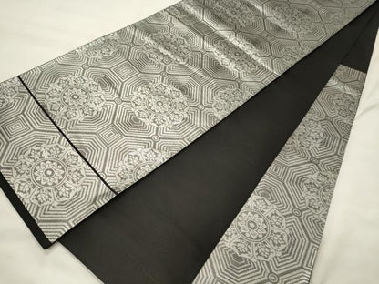 平和屋着物◎六通柄袋帯　正倉院花文　銀糸　正絹　逸品　CABH2828oy