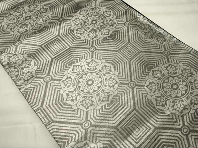 平和屋着物◎六通柄袋帯　正倉院花文　銀糸　正絹　逸品　CABH2828oy