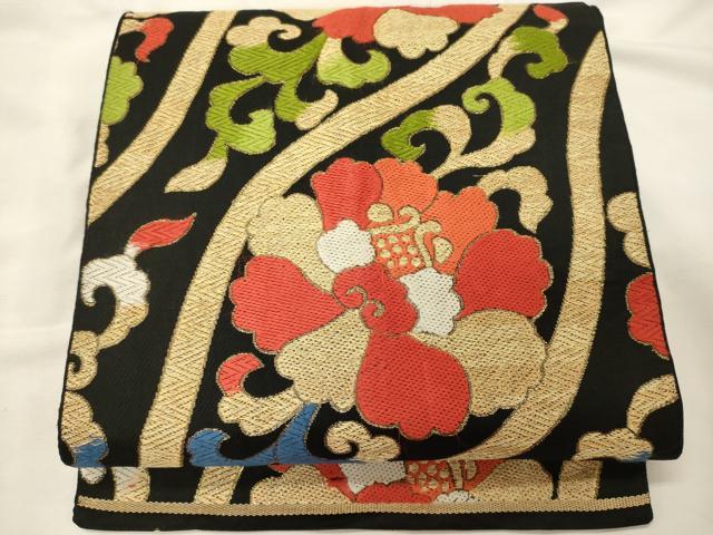 平和屋着物◎六通柄　京袋帯　立涌更紗花文　金糸　正絹　逸品　CABH2832oy
