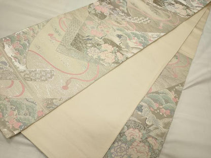 平和屋着物◎六通柄袋帯　プラチナ二丁箔　流水飛鶴花松文　正絹　逸品　CABH2835oy