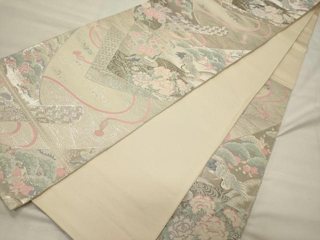 平和屋着物◎六通柄袋帯　プラチナ二丁箔　流水飛鶴花松文　正絹　逸品　CABH2835oy