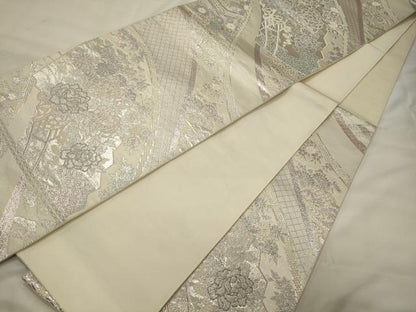 平和屋着物◎六通柄袋帯　花車文　銀糸　正絹　逸品　CABH2839oy