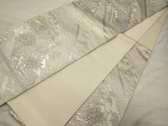 平和屋着物◎六通柄袋帯　花車文　銀糸　正絹　逸品　CABH2839oy