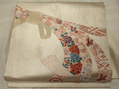 平和屋着物◎九寸名古屋帯　唐織　束ね熨斗花鳥文　金糸　正絹　逸品　CABH2842oy