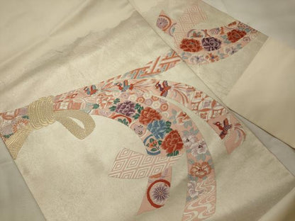 平和屋着物◎九寸名古屋帯　唐織　束ね熨斗花鳥文　金糸　正絹　逸品　CABH2842oy