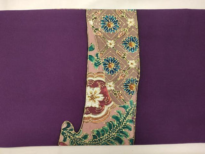 平和屋着物◎塩瀬　九寸名古屋帯　草花文　金彩　正絹　逸品　CABH2846oy